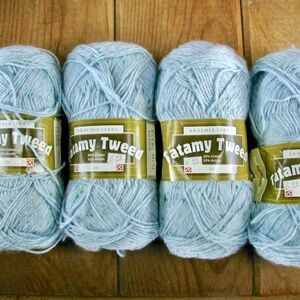 Kraemer Tatamy Tweed Yarn Light Blue Cotton blend Size 3 100g Skeins Lot of 4